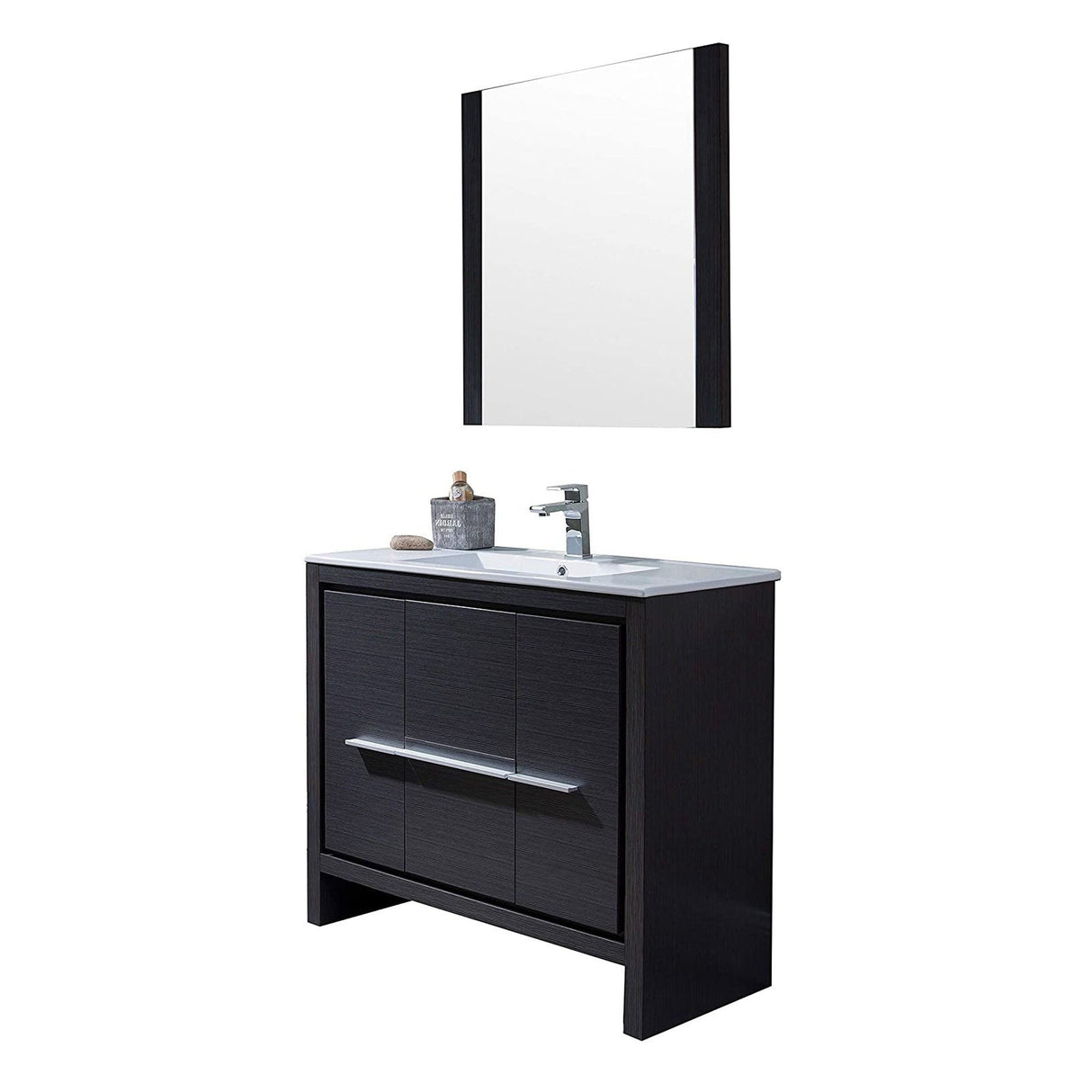 Blossom Milan 36" 2-Door 2-Drawer Silver Gray Freestanding Vanity With Ceramic Drop-In Single Sink And Mirror