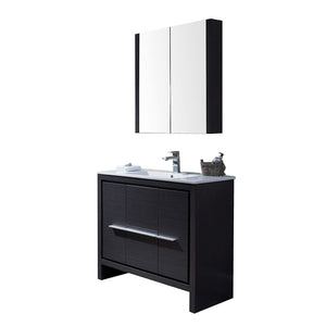Blossom Milan 36" 2-Door 2-Drawer Silver Gray Freestanding Vanity With Ceramic Drop-In Single Sink And Mirrored Medicine Cabinet