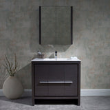 Blossom Milan 36" 2-Door 2-Drawer Silver Gray Freestanding Vanity With Ceramic Drop-In Single Sink And Mirrored Medicine Cabinet