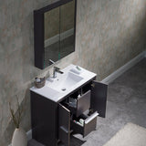 Blossom Milan 36" 2-Door 2-Drawer Silver Gray Freestanding Vanity With Ceramic Drop-In Single Sink And Mirrored Medicine Cabinet