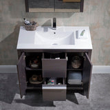 Blossom Milan 36" 2-Door 2-Drawer Silver Gray Freestanding Vanity With Ceramic Drop-In Single Sink And Mirrored Medicine Cabinet