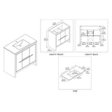 Blossom Milan 36" 2-Door 2-Drawer White Freestanding Vanity With Ceramic Drop-In Single Sink