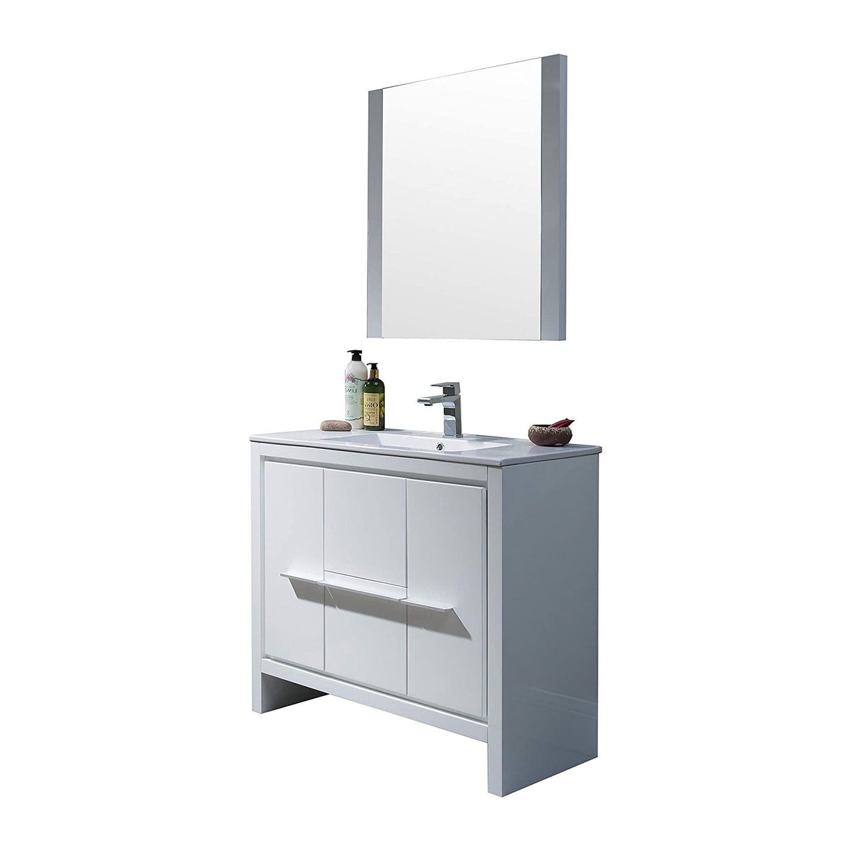 Blossom Milan 36" 2-Door 2-Drawer White Freestanding Vanity With Ceramic Drop-In Single Sink And Mirror