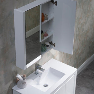 Blossom Milan 36" 2-Door 2-Drawer White Freestanding Vanity With Ceramic Drop-In Single Sink And Mirrored Medicine Cabinet
