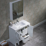 Blossom Milan 36" 2-Door 2-Drawer White Freestanding Vanity With Ceramic Drop-In Single Sink And Mirrored Medicine Cabinet