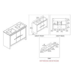 Blossom Milan 48" 2-Door 2-Drawer Silver Gray 2-Door 2-Drawer Freestanding Vanity Base