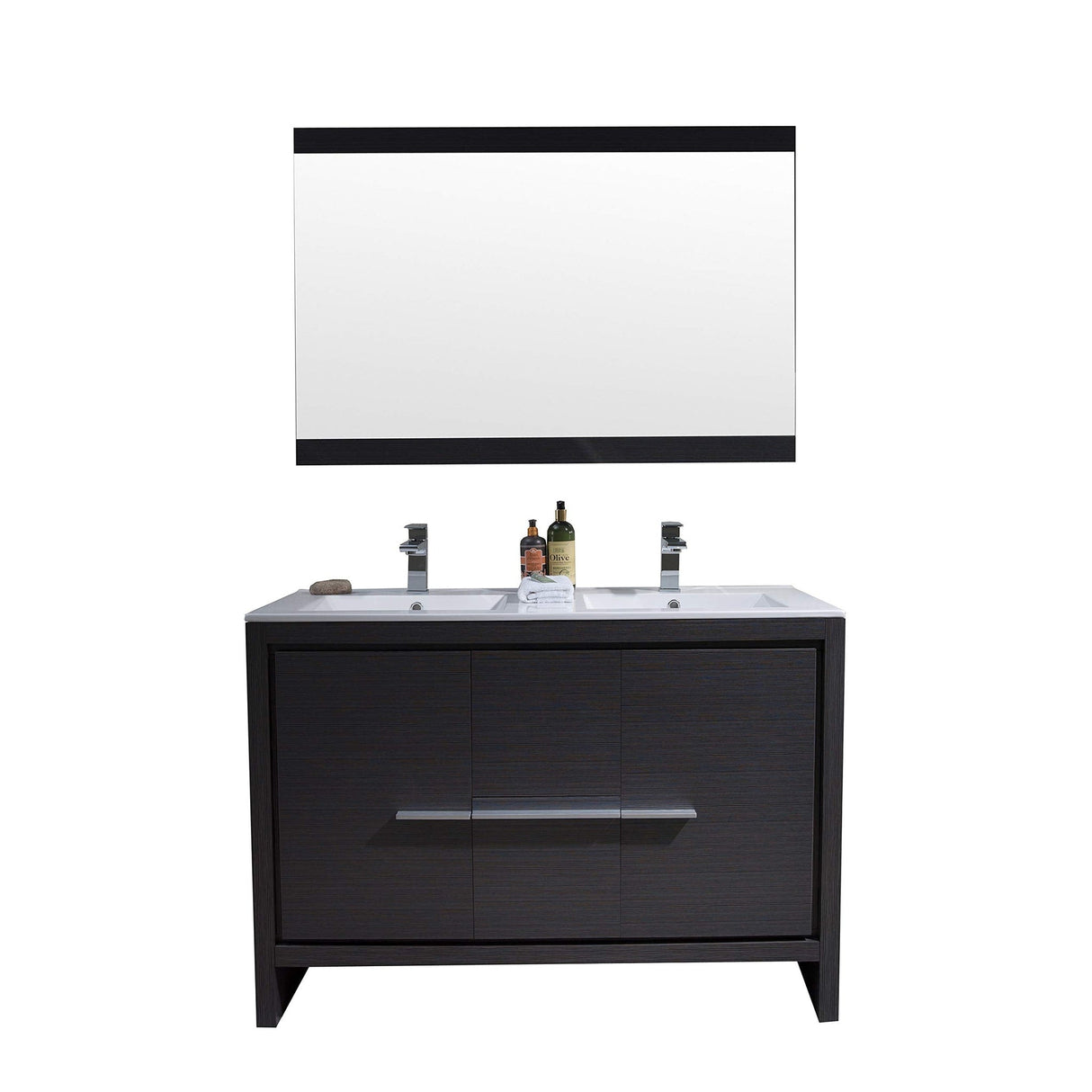 Blossom Milan 48" 2-Door 2-Drawer Silver Gray Freestanding Vanity With Ceramic Drop-In Double Sinks And Mirror