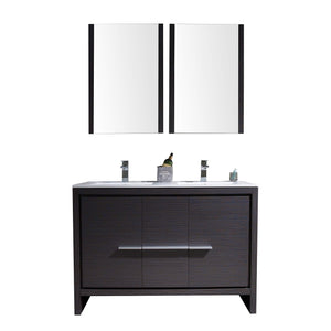 Blossom Milan 48" 2-Door 2-Drawer Silver Gray Freestanding Vanity With Ceramic Drop-In Double Sinks And Mirrored Medicine Cabinet