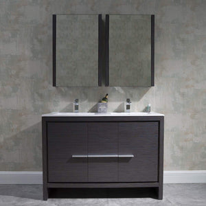 Blossom Milan 48" 2-Door 2-Drawer Silver Gray Freestanding Vanity With Ceramic Drop-In Double Sinks And Mirrored Medicine Cabinet