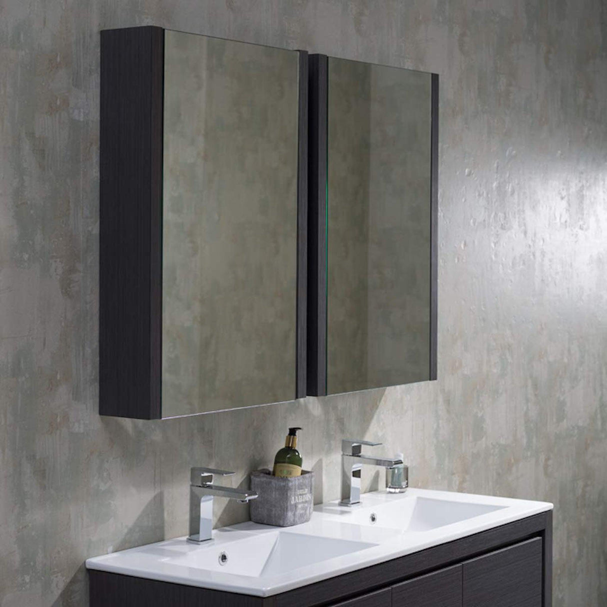 Blossom Milan 48" 2-Door 2-Drawer Silver Gray Freestanding Vanity With Ceramic Drop-In Double Sinks And Mirrored Medicine Cabinet