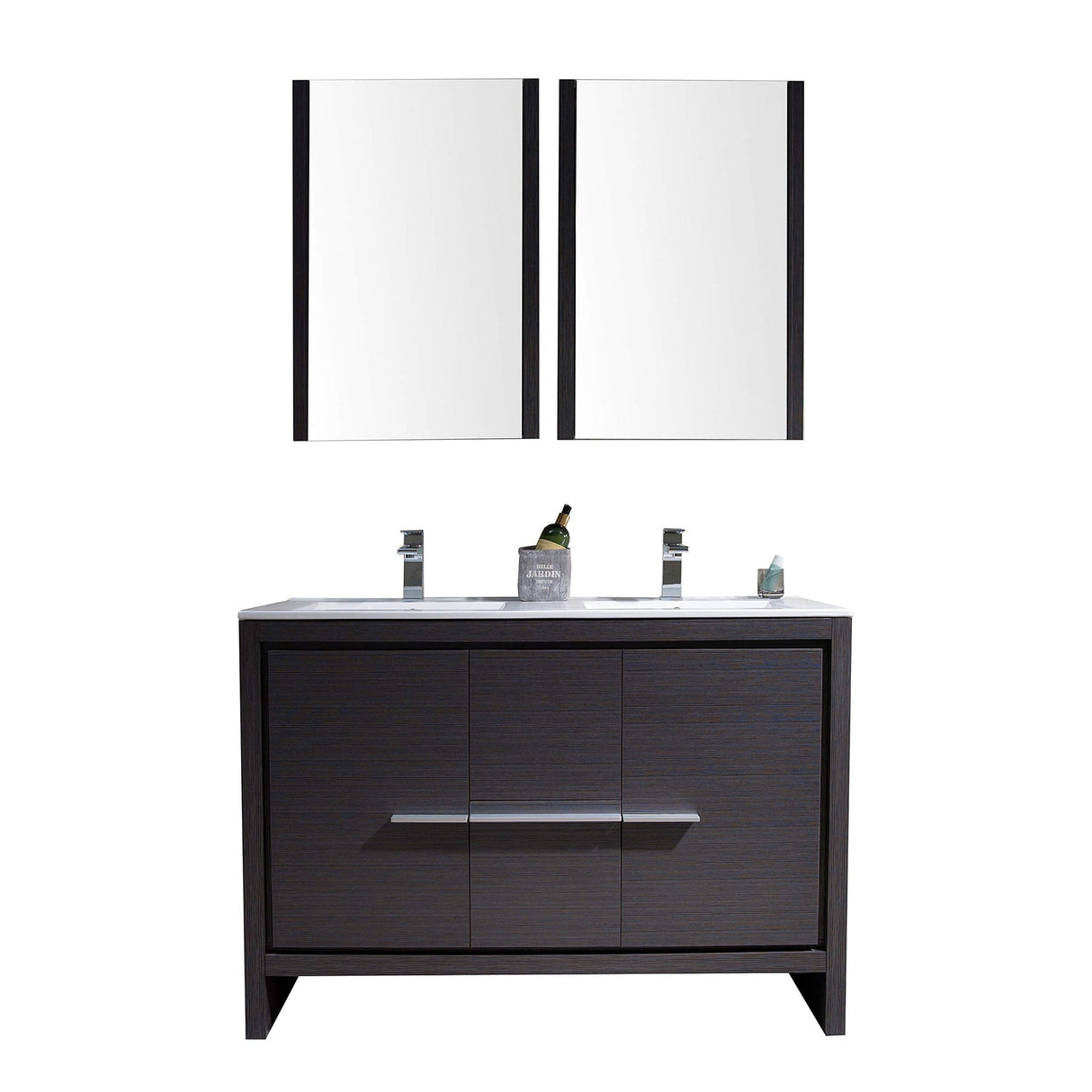 Blossom Milan 48" 2-Door 2-Drawer Silver Gray Freestanding Vanity With Ceramic Drop-In Double Sinks And Mirrored Medicine Cabinet