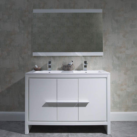 Blossom Milan 48" 2-Door 2-Drawer White Freestanding Vanity With Ceramic Drop-In Double Sinks