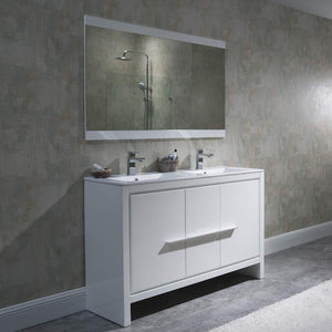 Blossom Milan 48" 2-Door 2-Drawer White Freestanding Vanity With Ceramic Drop-In Double Sinks