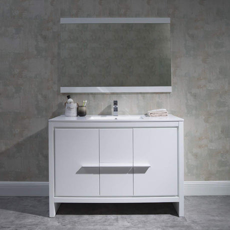 Blossom Milan 48" 2-Door 2-Drawer White Freestanding Vanity With Ceramic Drop-In Single Sink
