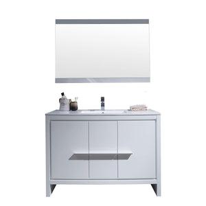 Blossom Milan 48" 2-Door 2-Drawer White Freestanding Vanity With Ceramic Drop-In Single Sink And Mirror
