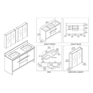 Blossom Milan 60" 2-Door 3-Drawer Silver Gray Freestanding Vanity With Ceramic Drop-In Single Sink And Mirrored Medicine Cabinet
