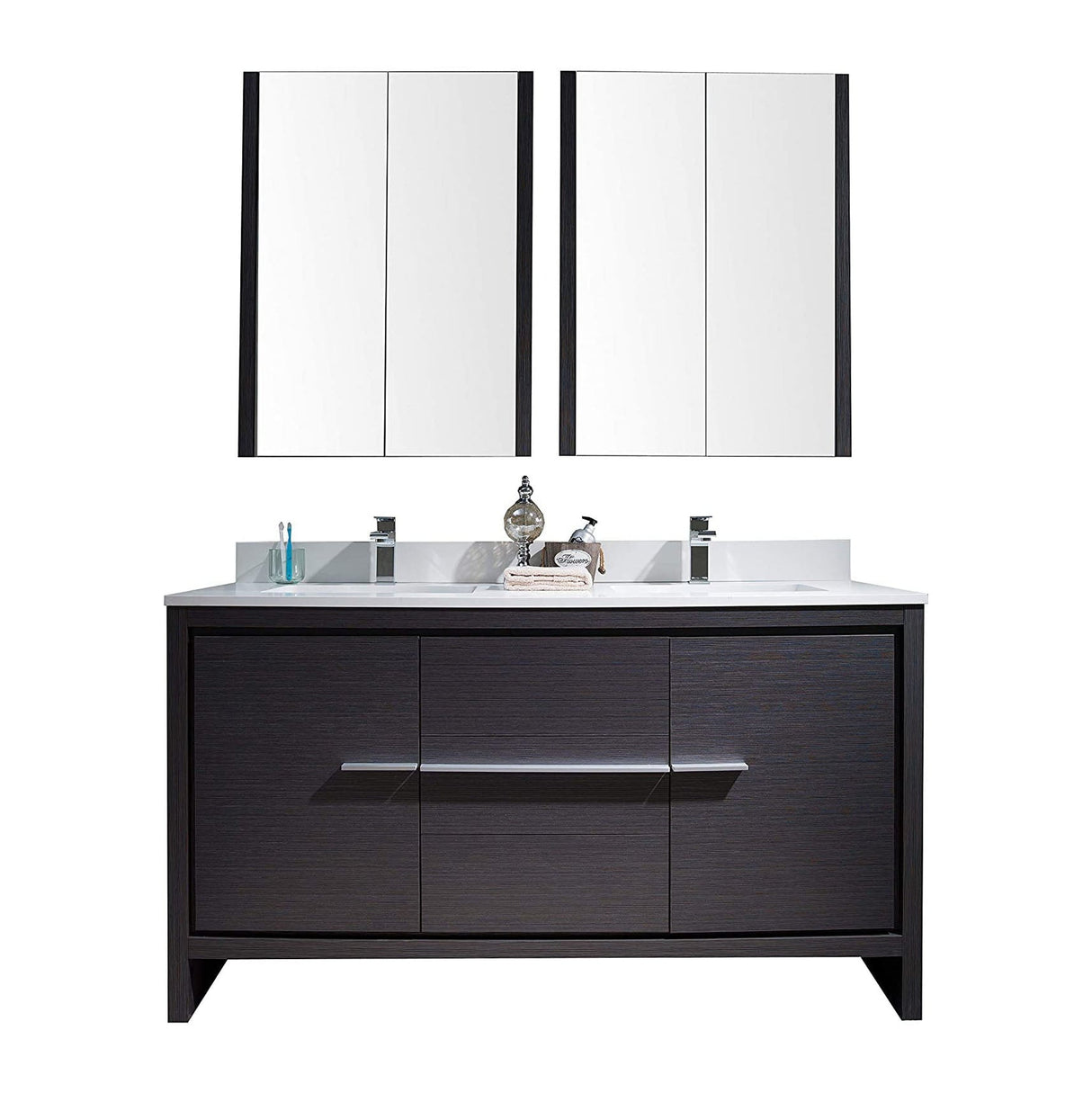 Blossom Milan 60" 2-Door 3-Drawer Silver Gray Freestanding Vanity With Ceramic Drop-In Single Sink And Mirrored Medicine Cabinet