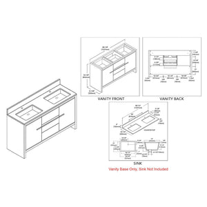 Blossom Milan 60" 2-Door 3-Drawer White 2-Door 3-Drawer Freestanding Vanity Base