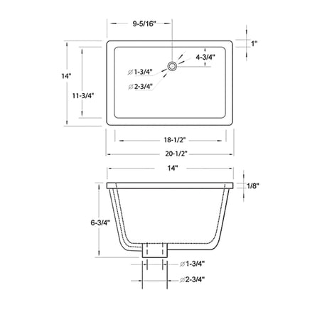 Blossom Monaco 21" x 14" White Ceramic Undermount Rectangle Sink With Overflow