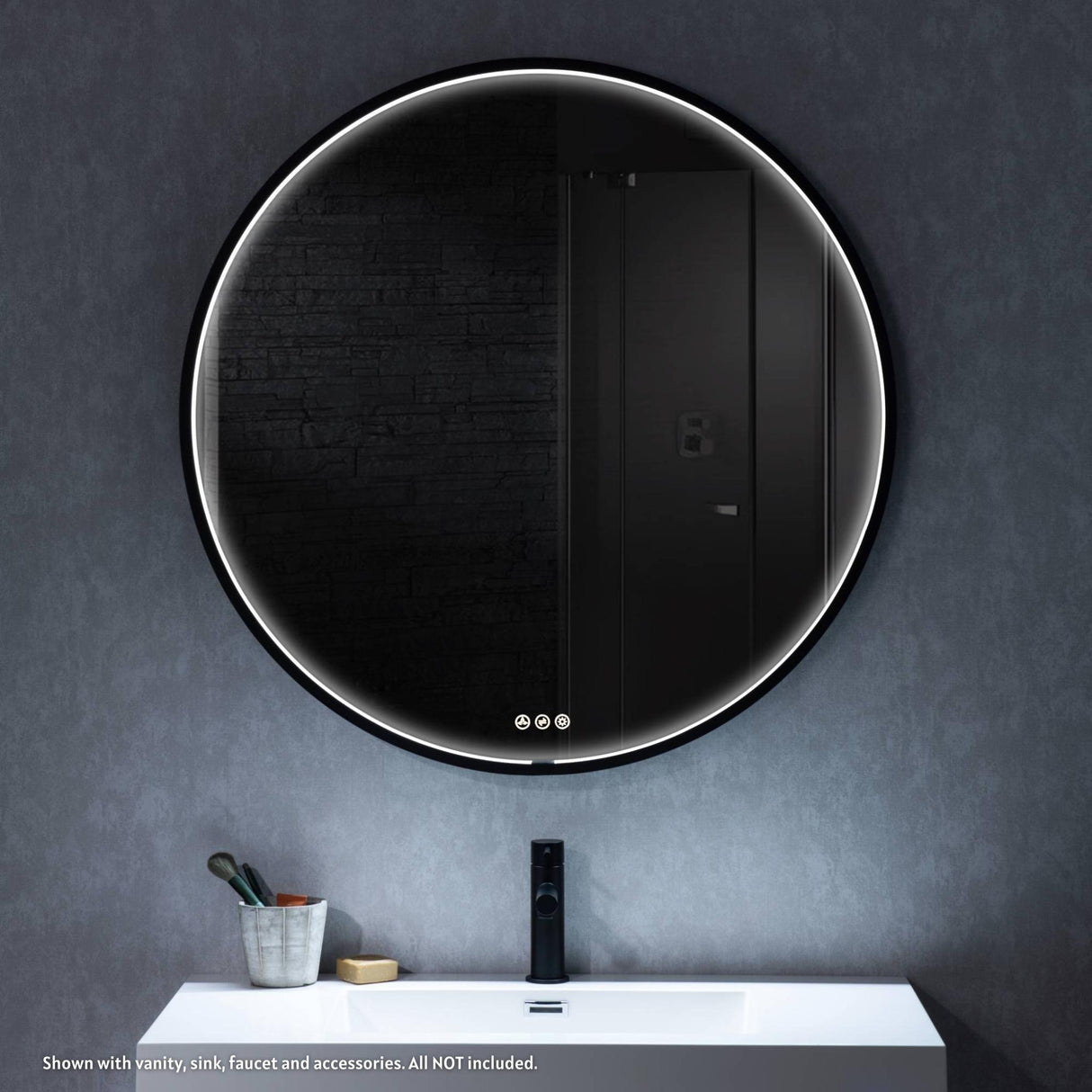 Blossom Oskar 36" Matte Black Wall-Mounted Framed Round LED Mirror