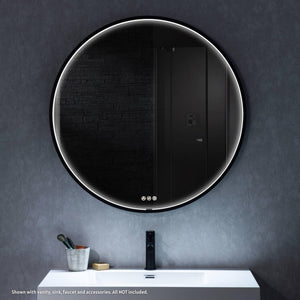 Blossom Oskar 36" Matte Black Wall-Mounted Framed Round LED Mirror