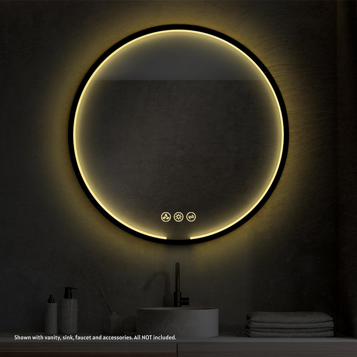 Blossom Oskar 36" Matte Black Wall-Mounted Framed Round LED Mirror