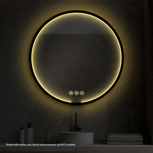 Blossom Oskar 36" Matte Black Wall-Mounted Framed Round LED Mirror