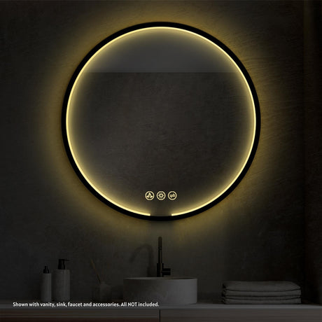Blossom Oskar 36" Matte Black Wall-Mounted Framed Round LED Mirror