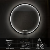 Blossom Oskar 36" Matte Black Wall-Mounted Framed Round LED Mirror