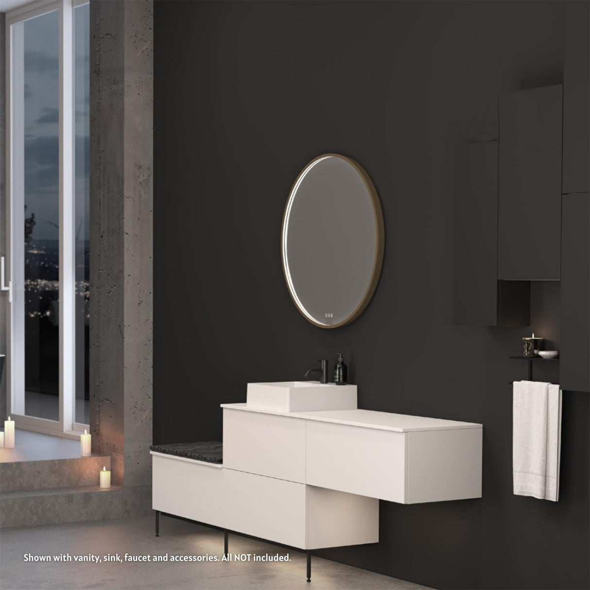 Blossom Oskar 36" Matte Black Wall-Mounted Framed Round LED Mirror