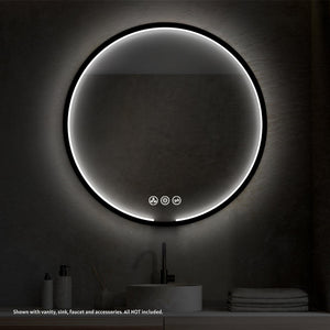 Blossom Oskar 36" Matte Black Wall-Mounted Framed Round LED Mirror