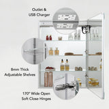 Blossom Pillar 24" Recessed or Surface Mount Left and Right-Hinged Door LED Mirror Medicine Cabinet Set Of 2 With Adjustable Glass Shelves, Built-In Defogger, Dimmer, USB & Electrical Outlet