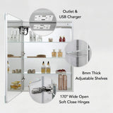 Blossom Pillar 24" Recessed or Surface Mount Left and Right-Hinged Door LED Mirror Medicine Cabinet Set Of 2 With Adjustable Glass Shelves, Built-In Defogger, Dimmer, USB & Electrical Outlet