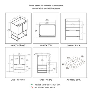Blossom Porto 24" Red Walnut Freestanding Vanity With Acrylic Sink
