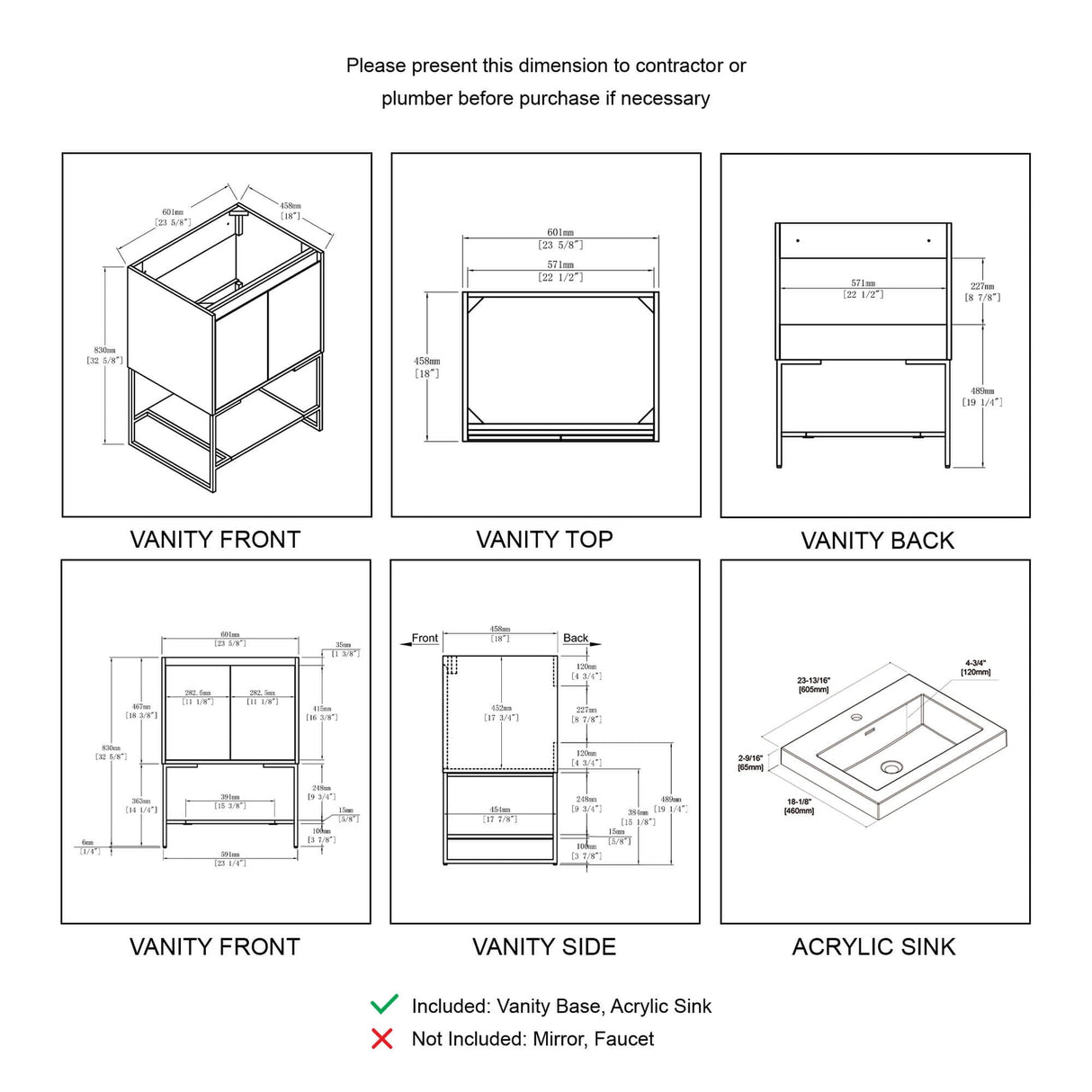 Blossom Porto 24" Walnut Freestanding Vanity With Acrylic Sink
