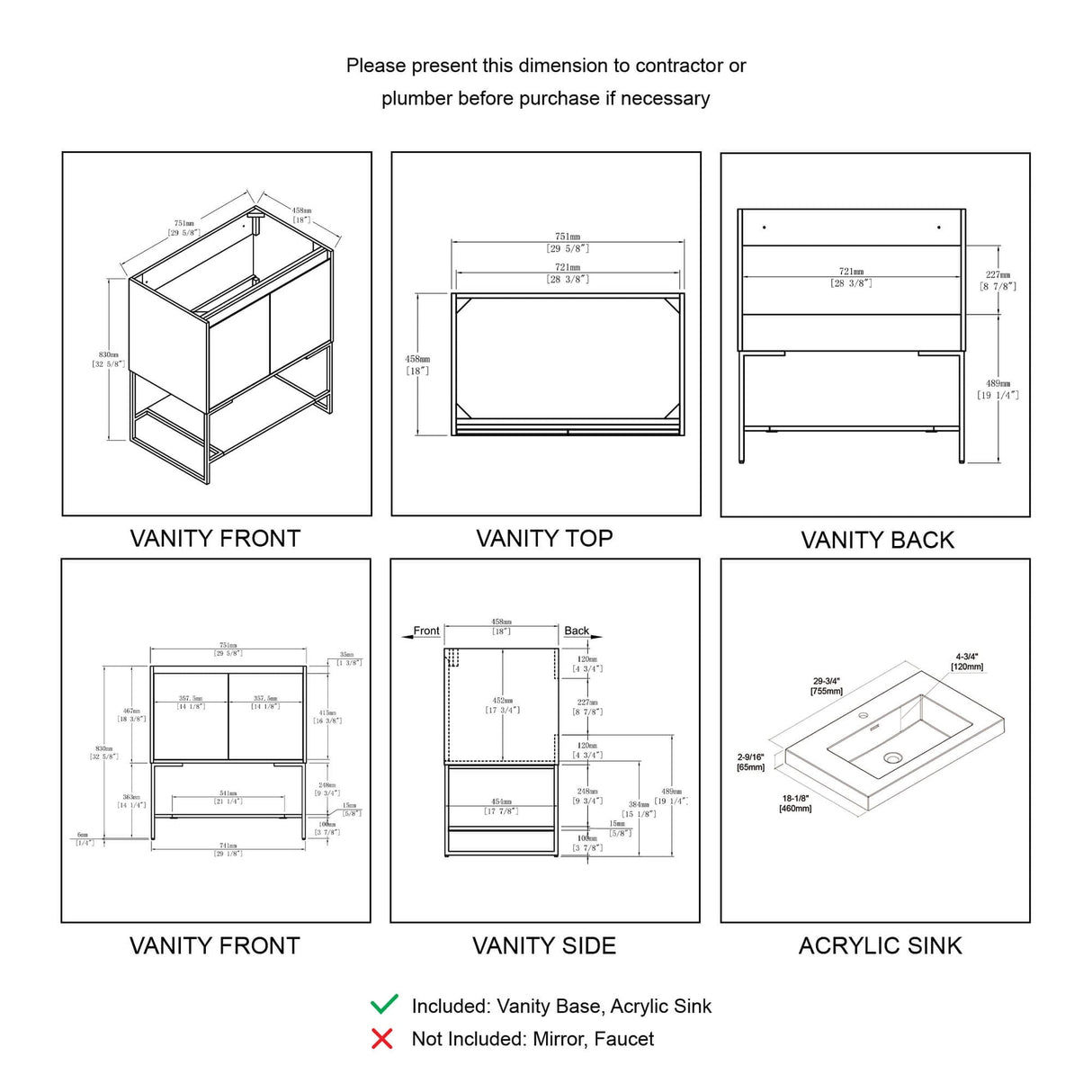 Blossom Porto 30" Teak Freestanding Vanity With Acrylic Sink