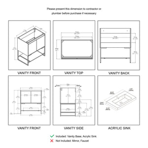 Blossom Porto 30" Teak Freestanding Vanity With Acrylic Sink