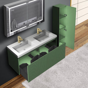 Blossom Positano 12" x 10" x 48" 1-Door Aventurine Green Wall-Mounted Side Cabinet With 1 Fixed Wood Shelve and 2 Adjustable Glass Shelves