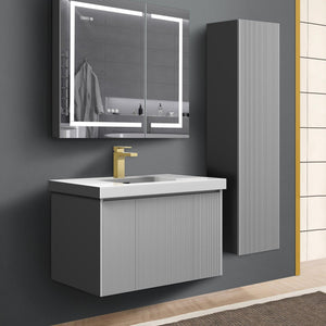 Blossom Positano 12" x 10" x 48" 1-Door Light Gray Wall-Mounted Side Cabinet With 1 Fixed Wood Shelve and 2 Adjustable Glass Shelves