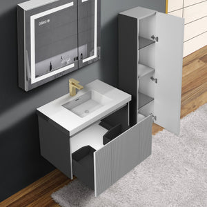 Blossom Positano 12" x 10" x 48" 1-Door Light Gray Wall-Mounted Side Cabinet With 1 Fixed Wood Shelve and 2 Adjustable Glass Shelves