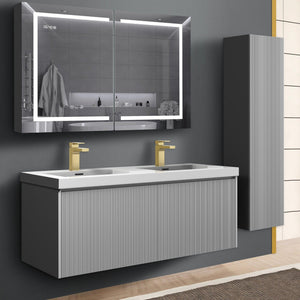 Blossom Positano 12" x 10" x 48" 1-Door Light Gray Wall-Mounted Side Cabinet With 1 Fixed Wood Shelve and 2 Adjustable Glass Shelves