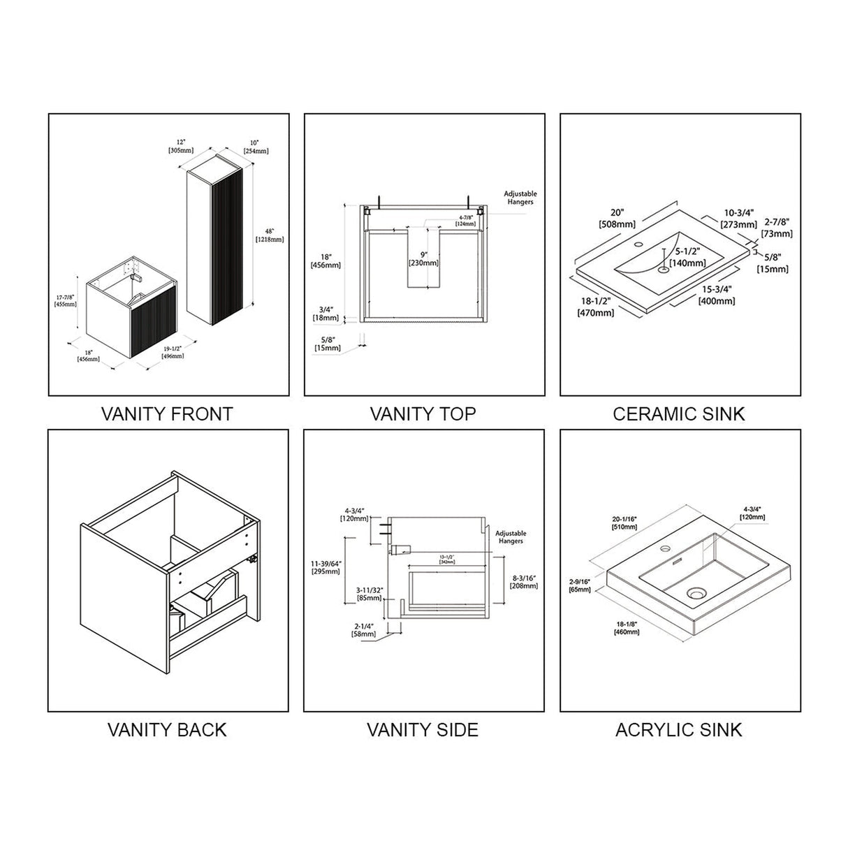 Blossom Positano 20" 1-Drawer Light Gray Wall-Mounted Single Vanity Base