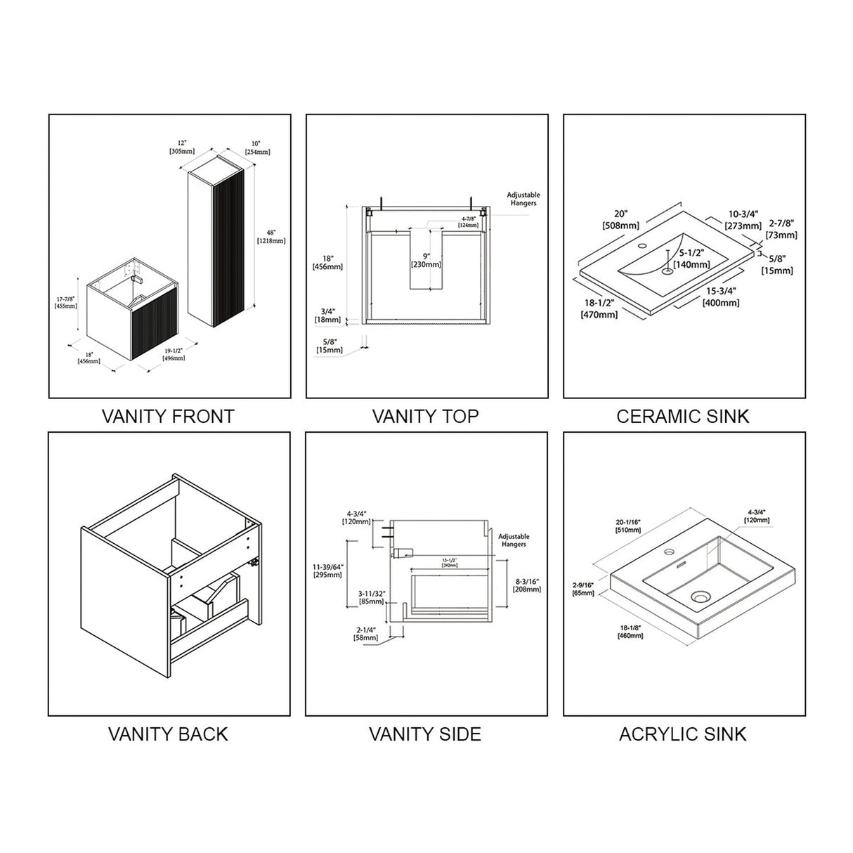 Blossom Positano 20" 1-Drawer Light Gray Wall-Mounted Single Vanity Base