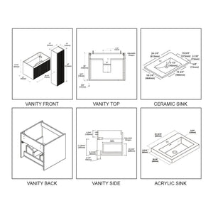 Blossom Positano 24" 1-Drawer Light Gray Wall-Mounted Single Vanity Base