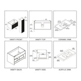 Blossom Positano 36" 1-Drawer Matte White Wall-Mounted Single Vanity Base