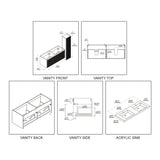 Blossom Positano 60" 1-Drawer Light Gray Wall-Mounted Double Vanity Base