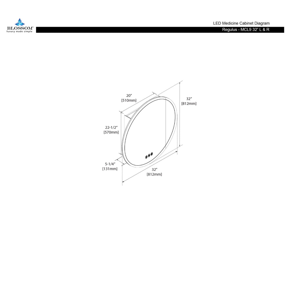 Blossom Regulus 32" x 6" Round LED Medicine Cabinet MCL9 R32 Right