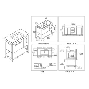 Blossom Riga 36" 2-Drawer Glossy White Freestanding Vanity Set With Acrylic Drop-In Single Sink