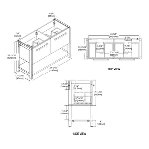 Blossom Riga 48" 2-Drawer Glossy White Freestanding Vanity Base With An Open Shelf