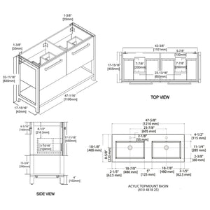 Blossom Riga 48" 2-Drawer Glossy White Freestanding Vanity Set With Acrylic Drop-In Double Sinks